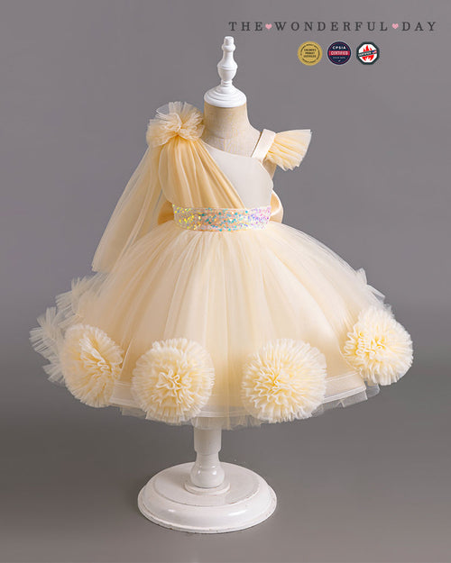 Floral Tulle Asymmetric Strap Party Dress
