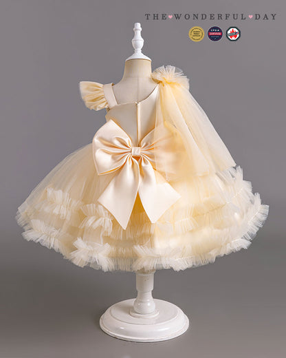 Floral Tulle Asymmetric Strap Party Dress