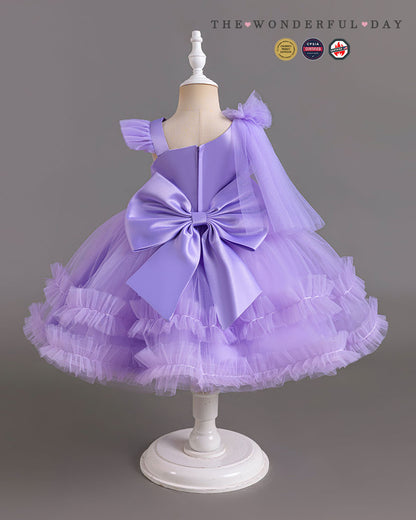 Floral Tulle Asymmetric Strap Party Dress