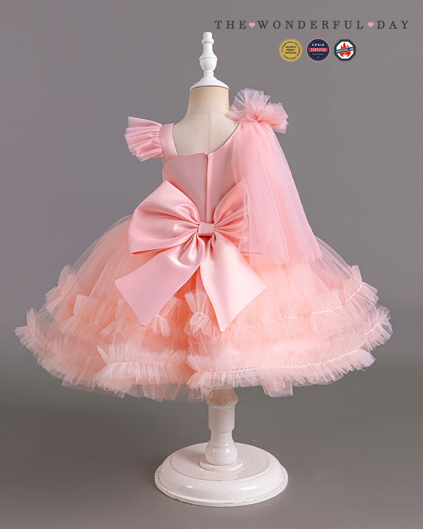 Floral Tulle Asymmetric Strap Party Dress