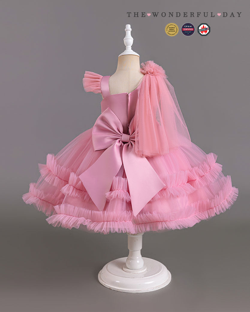 Floral Tulle Asymmetric Strap Party Dress