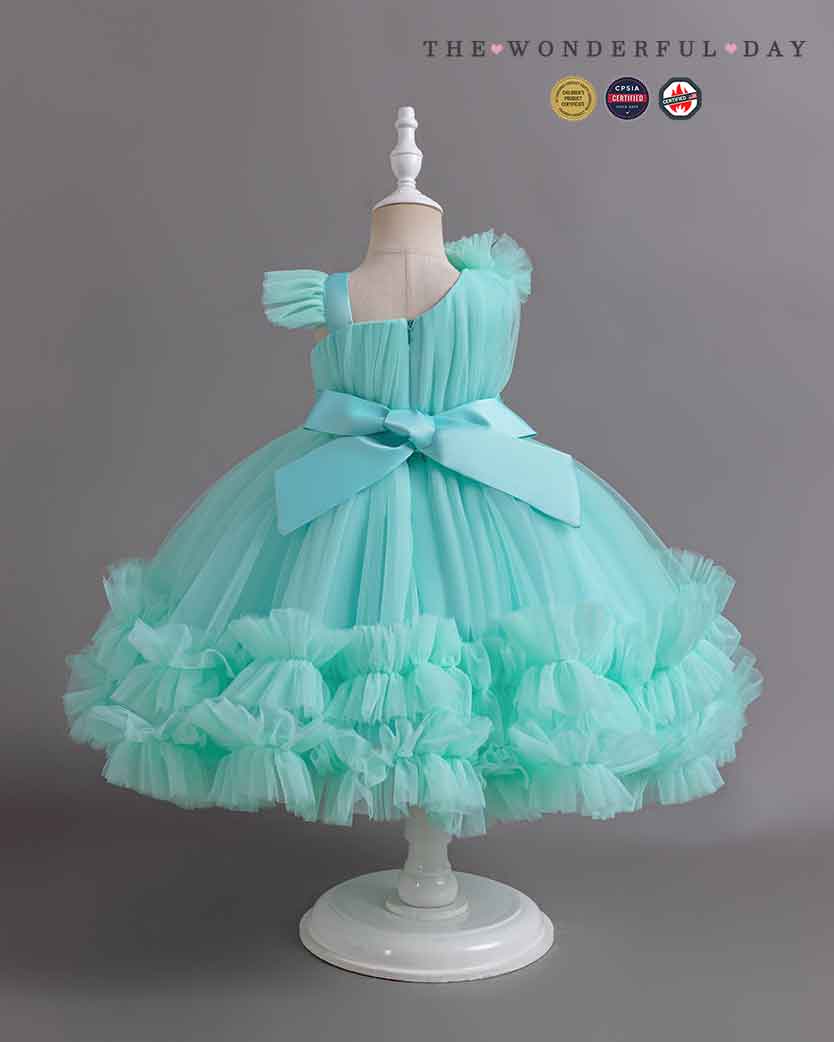 Asymmetric Ruffle Strap Tulle Party Dress with Full Skirt