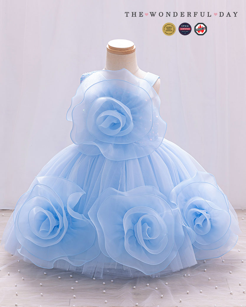 Couture One-Shoulder 3D Rose Ruffle Tulle Princess Dress