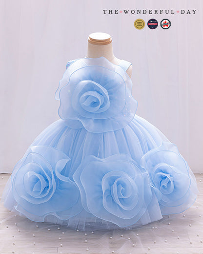 Couture One-Shoulder 3D Rose Ruffle Tulle Princess Dress