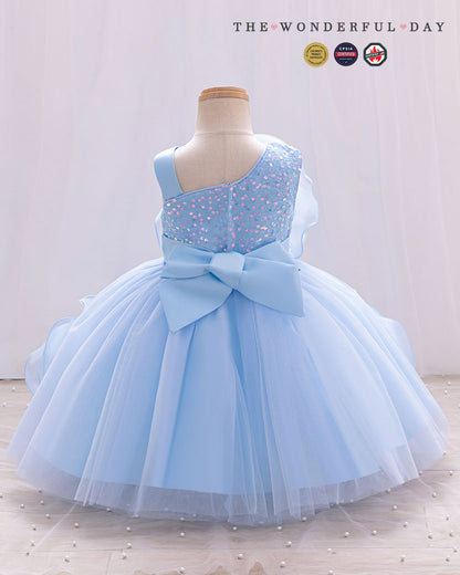 Couture One-Shoulder 3D Rose Ruffle Tulle Princess Dress
