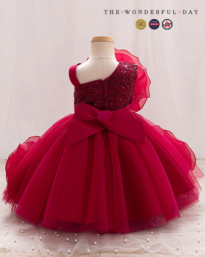 Couture One-Shoulder 3D Rose Ruffle Tulle Princess Dress