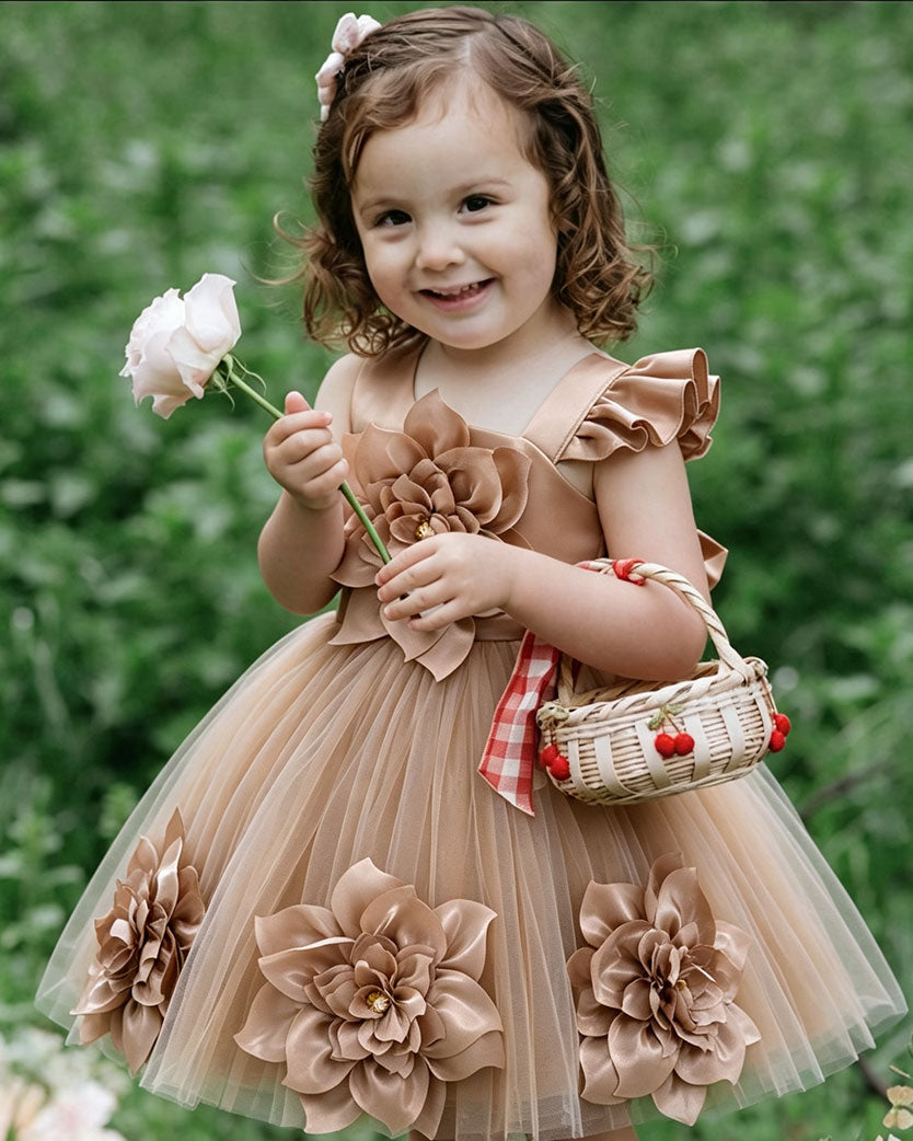 Girls Unique Asymmetric Floral Princess Dress