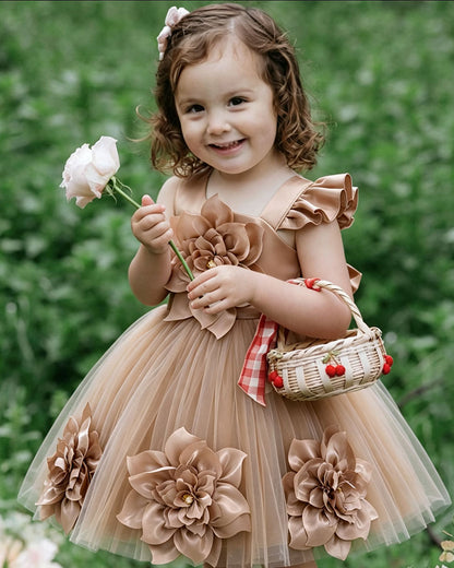 Girls Unique Asymmetric Floral Princess Dress