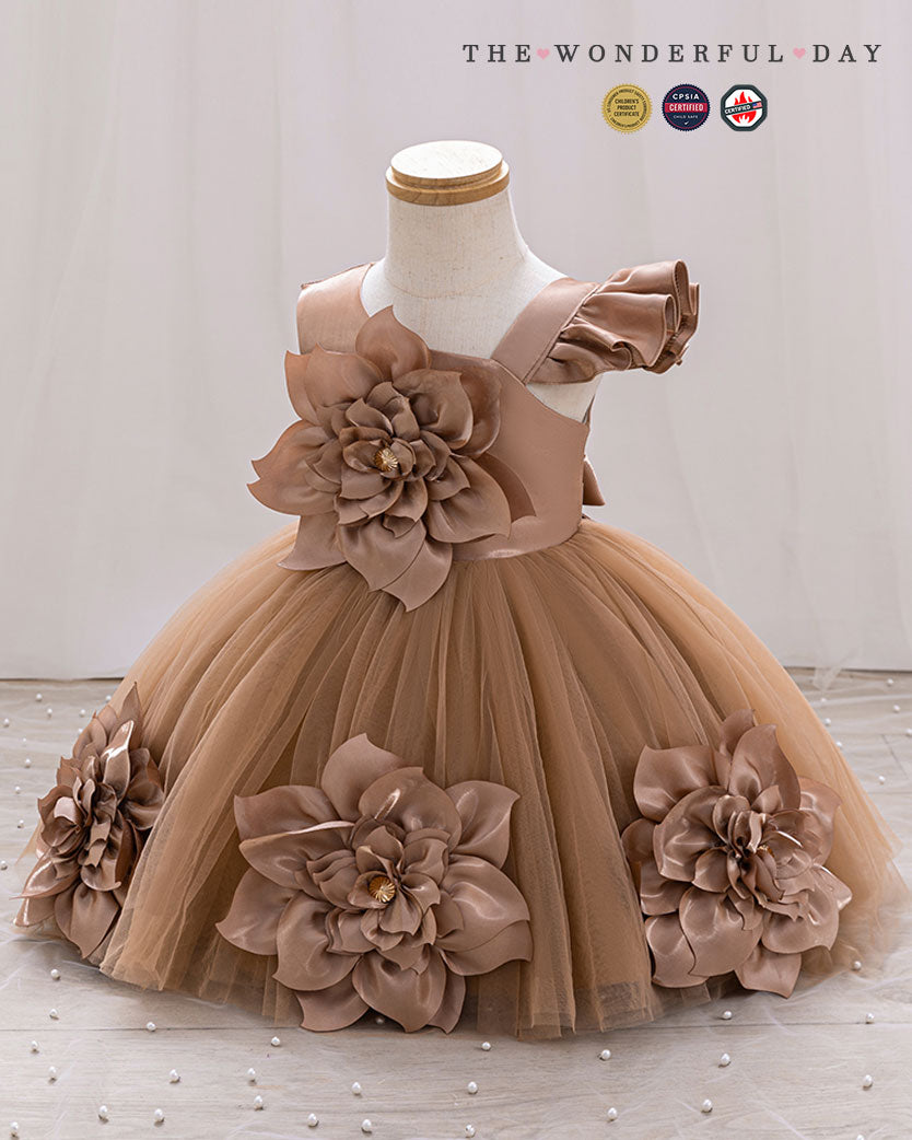 Girls Unique Asymmetric Floral Princess Dress