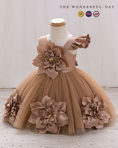 Girls Unique Asymmetric Floral Princess Dress