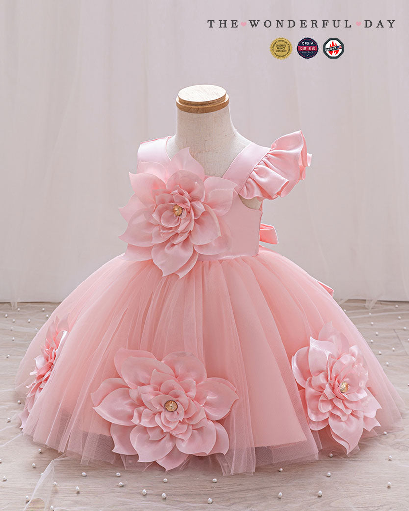Girls Unique Asymmetric Floral Princess Dress