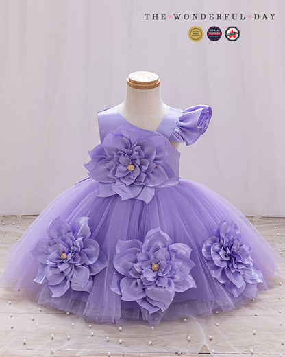 Girls Unique Asymmetric Floral Princess Dress