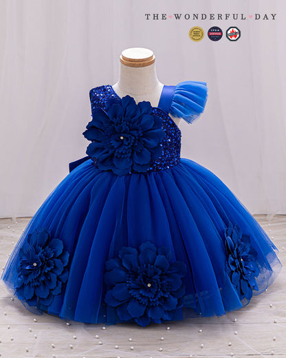 Dreamy Asymmetric Large Floral Tulle Princess Dress