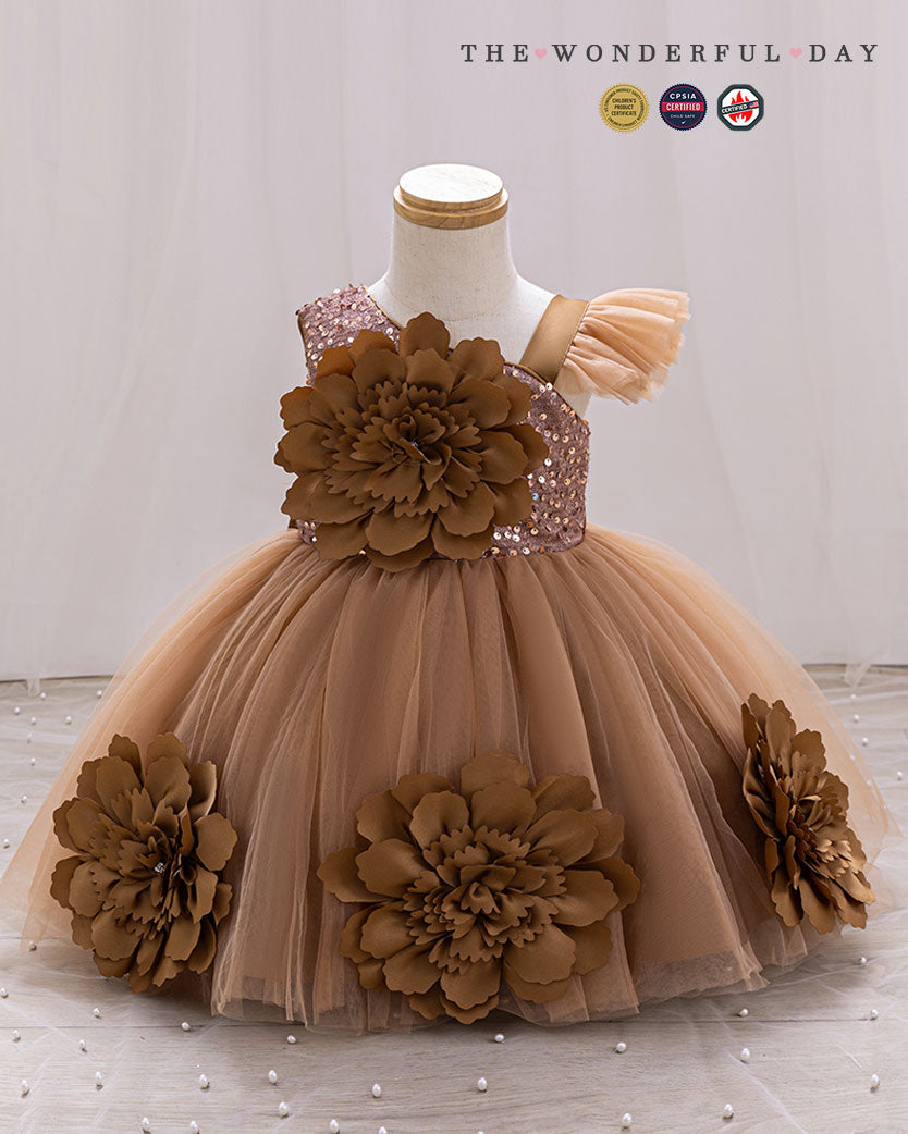 Dreamy Asymmetric Large Floral Tulle Princess Dress