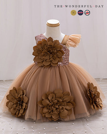 Dreamy Asymmetric Large Floral Tulle Princess Dress