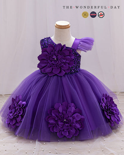 Dreamy Asymmetric Large Floral Tulle Princess Dress