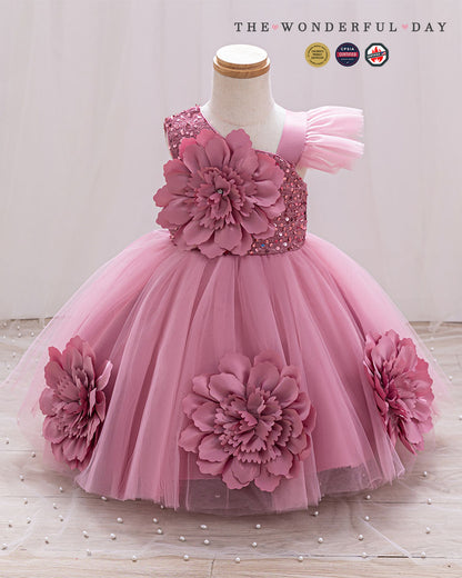Dreamy Asymmetric Large Floral Tulle Princess Dress
