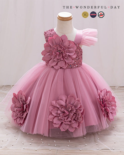 Dreamy Asymmetric Large Floral Tulle Princess Dress