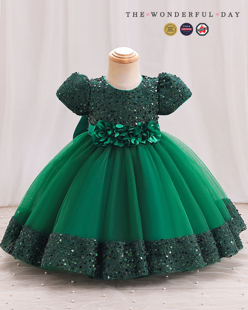 Iridescent Sequin Hem Puff Sleeve Party Dress