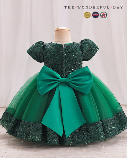 Iridescent Sequin Hem Puff Sleeve Party Dress
