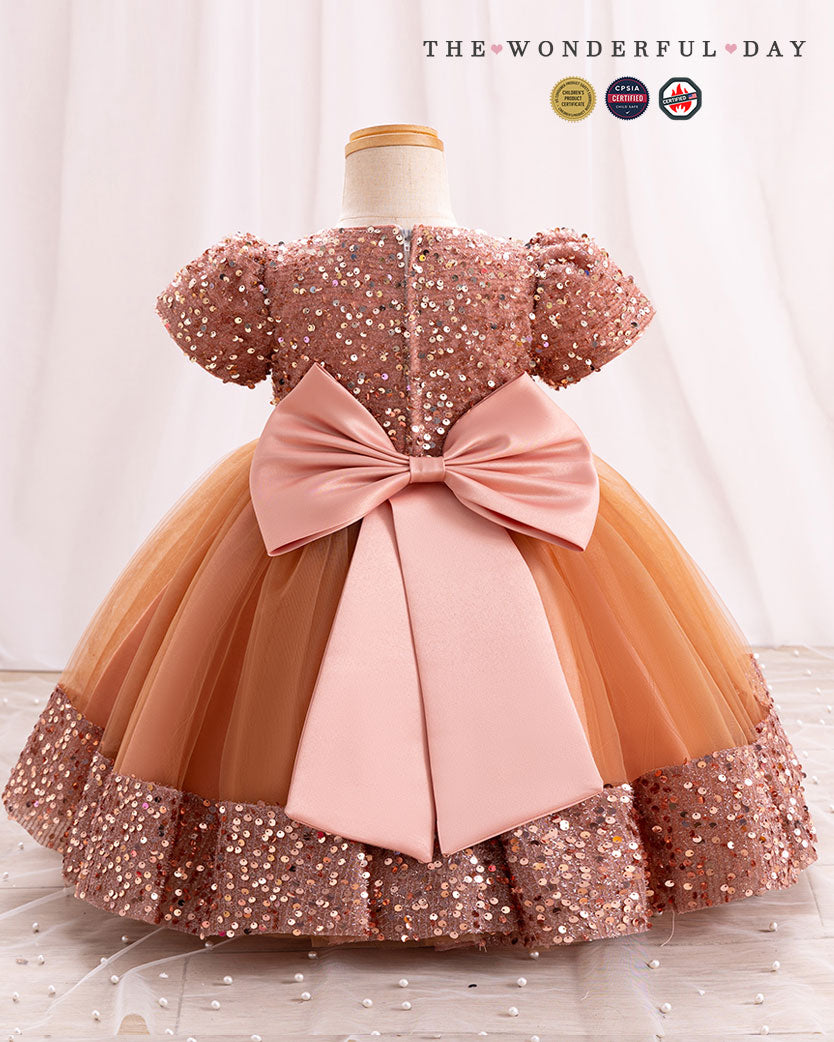 Iridescent Sequin Hem Puff Sleeve Party Dress