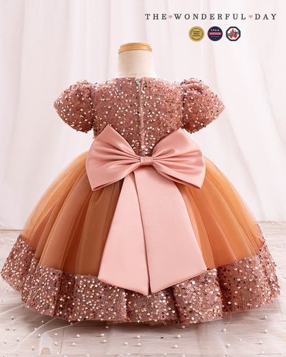 Iridescent Sequin Hem Puff Sleeve Party Dress