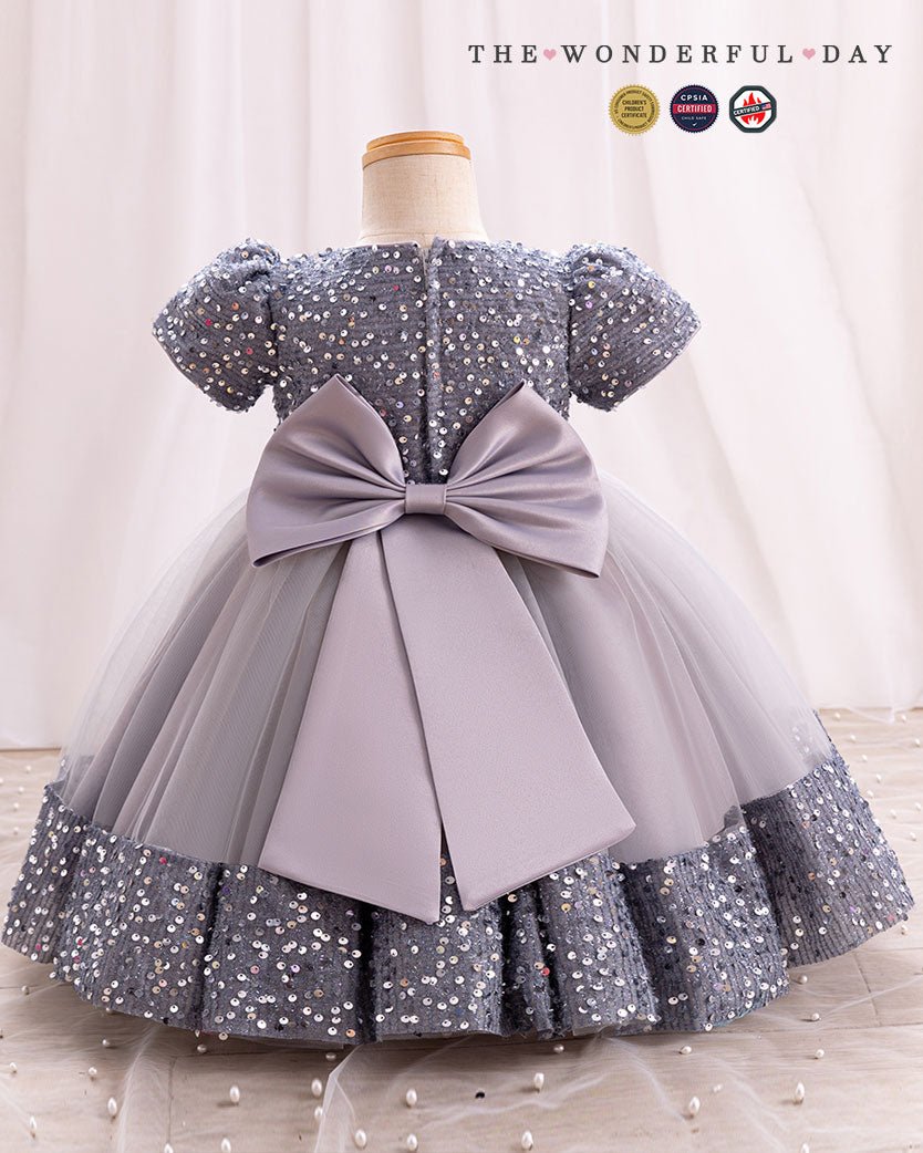 Iridescent Sequin Hem Puff Sleeve Party Dress
