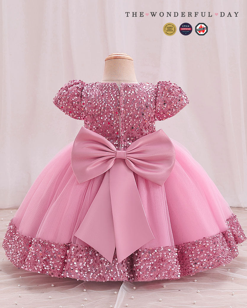 Iridescent Sequin Hem Puff Sleeve Party Dress