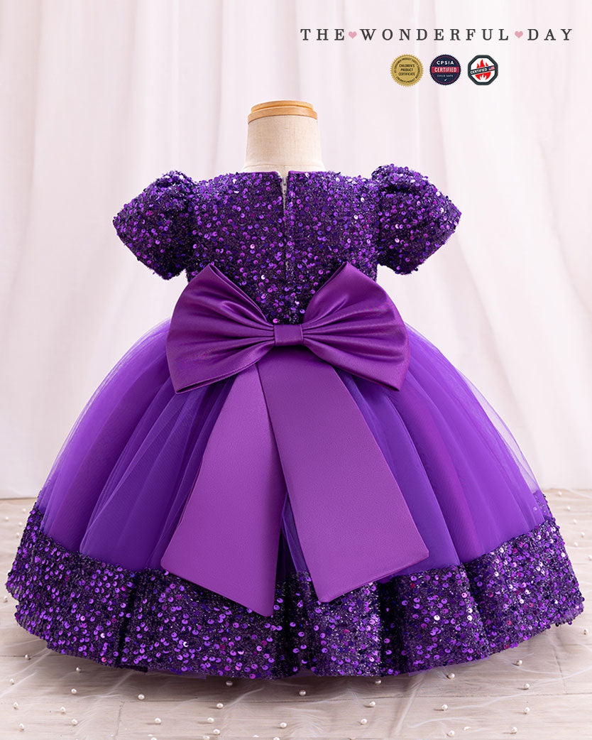 Iridescent Sequin Hem Puff Sleeve Party Dress