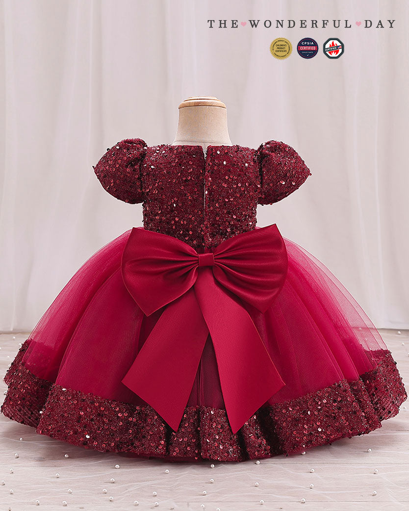 Iridescent Sequin Hem Puff Sleeve Party Dress