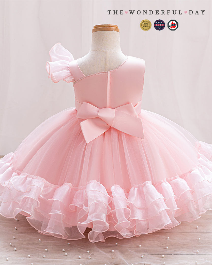 Luxury One-Shoulder Sequin Embroidered Bow Tiered Ruffle Tulle Princess Dress