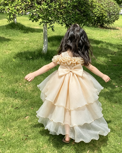 Organza Ruffle Pageant Dress with Back Bow and Flowing Train